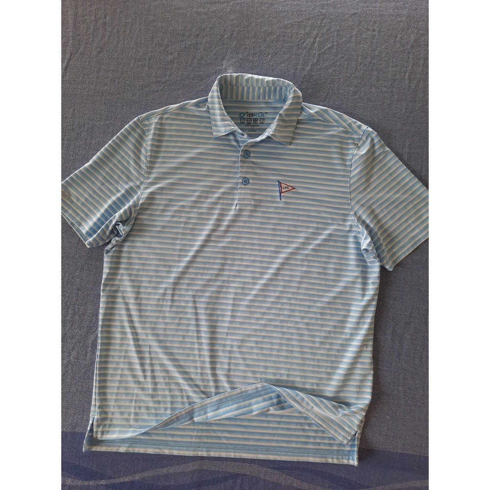 IBKUL Men UPF 50+ Striped Performance Polo Shirt Blue White Large LYC Flag SEE